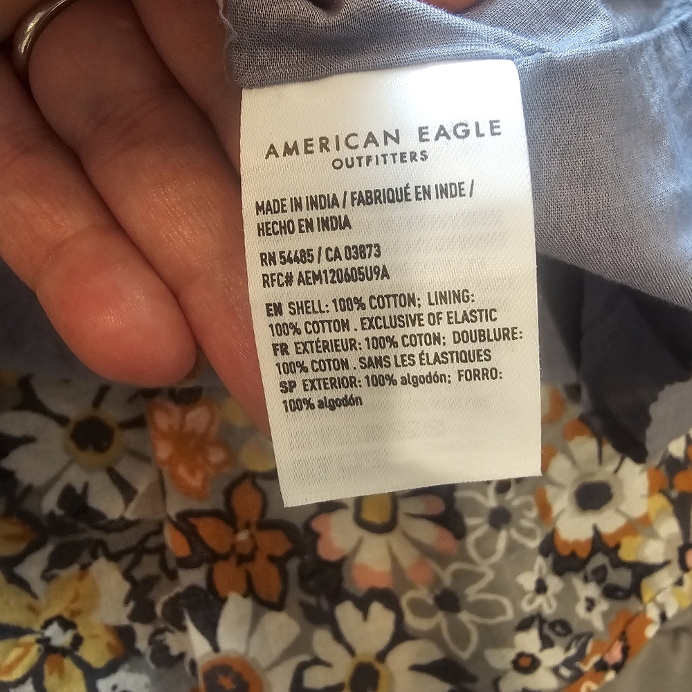 NWT AMERICAN EAGLE Puff Sleeve Tie Back Ruched Cotton Floral Short Dress Medium - Picture 15 of 15